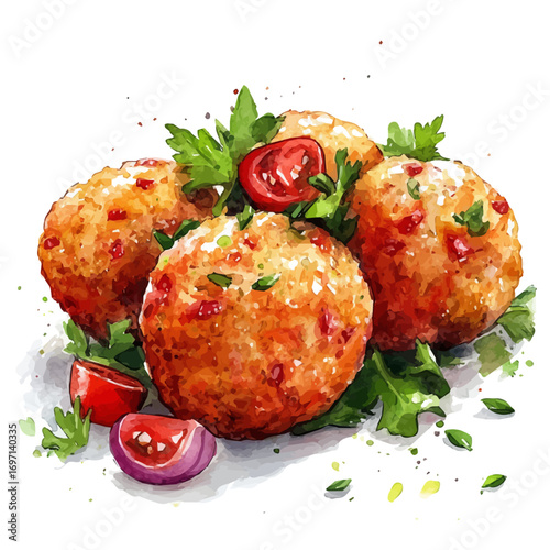 Falafel, watercolor painting vector, isolated on a white background.