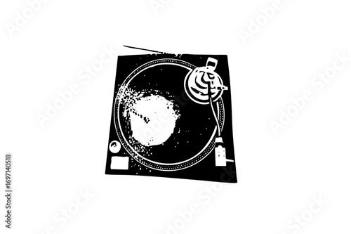Vector Vintage turntable with tone arm and vinyl record.