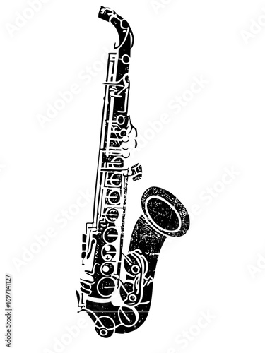 Vector Detailed black saxophone showcases musical instrument .