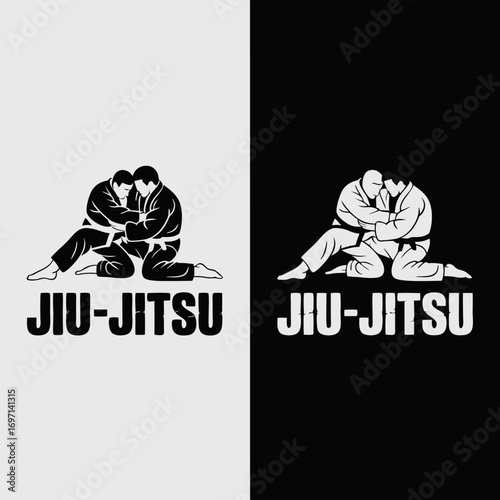 Vector illustration of a martial arts jiu jitsu grappling match, dynamic combat sports graphic for branding and design
