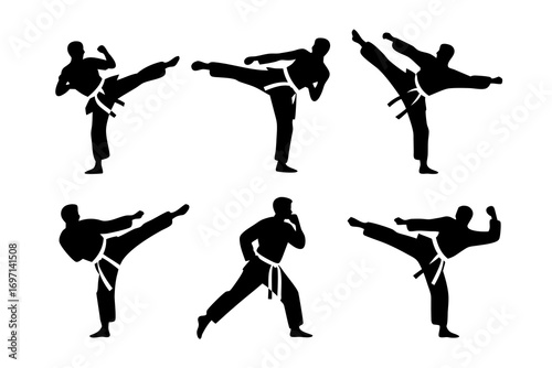 Dynamic combat jiu jitsu vector concept of martial arts training, showcasing powerful kicks and self-defense stances for athletic performance and disciplined action