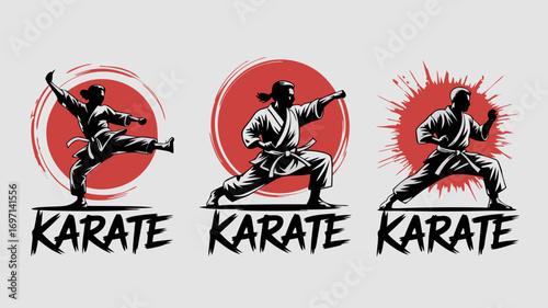 Dynamic Jiu Jitsu & Karate Vector Illustrations Action Poses for Martial Arts Designs