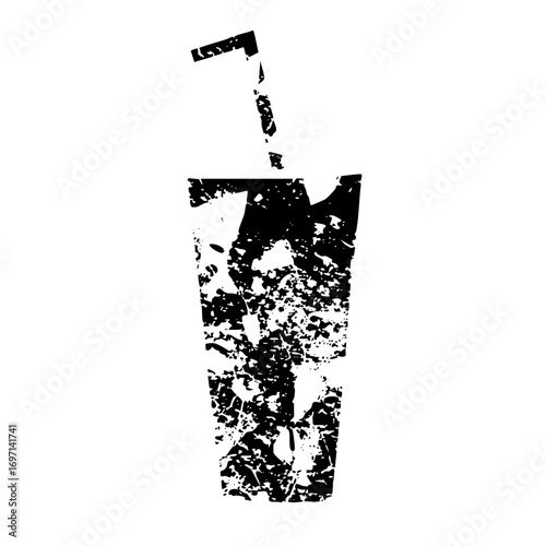 Vector Black silhouette of a drink with a straw in a tall glass.
