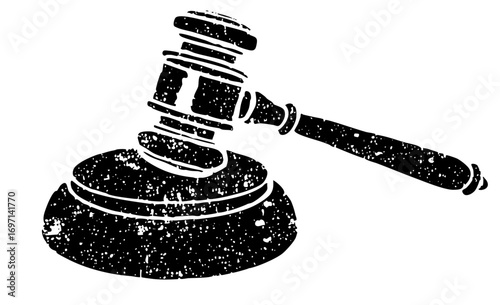 Vector Black gavel resting on soundblock justice .