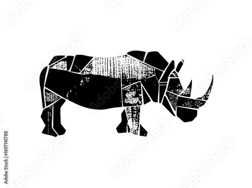 Vector Geometric rhinoceros with textured facets.