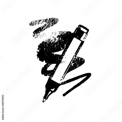 Vector Silhouette of a person writing with a pen forming a tree shape.