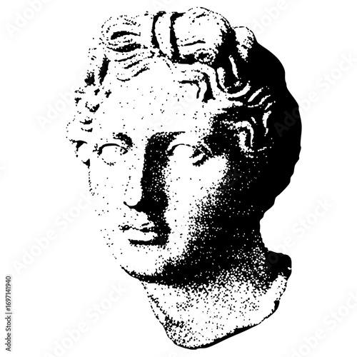 Vector Classical bust depicts a serene female profile.
