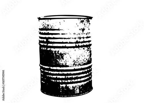 Vector Distressed metal drum with horizontal bands.