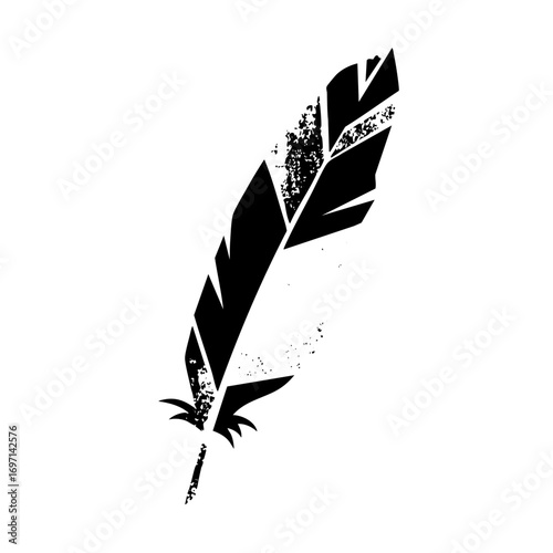 Vector Elegant black feather with a distressed texture.