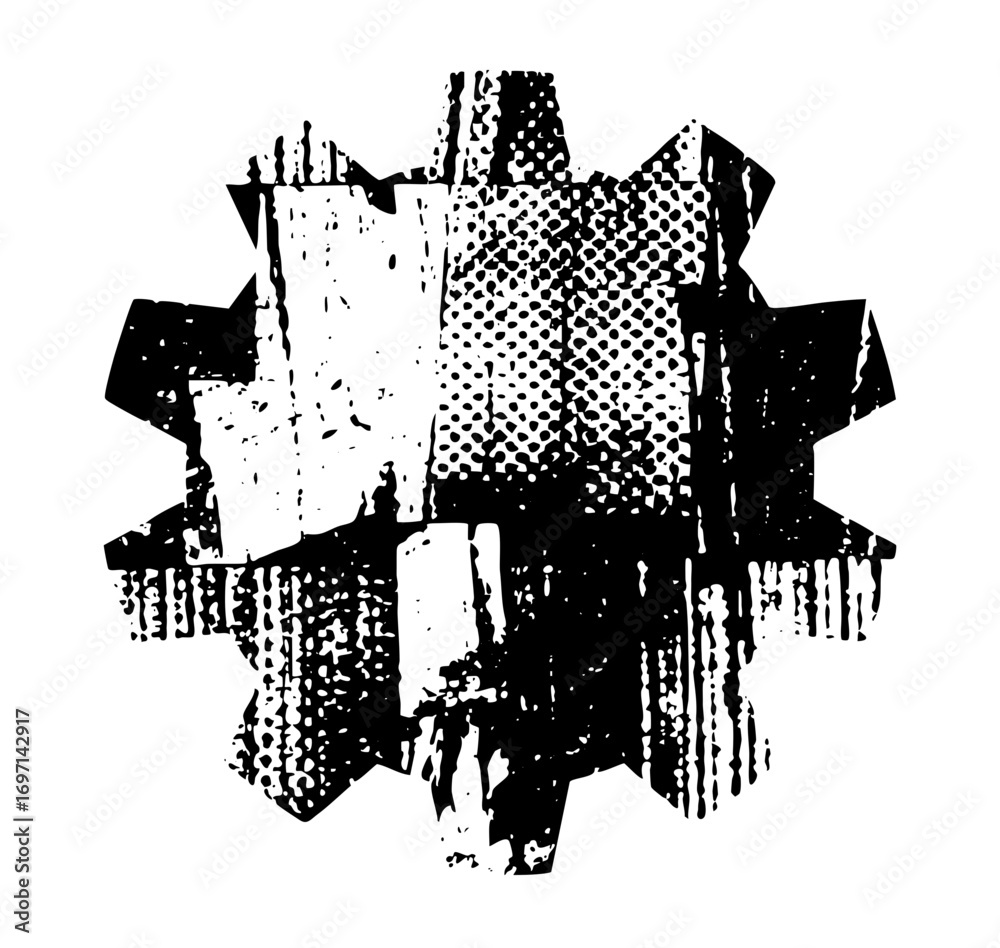Naklejka premium Vector Distressed mechanical gear with textured details.