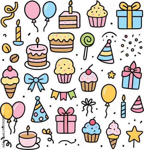 Vector art of birthday party doodle elements