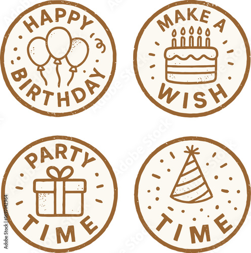 Vector art of birthday and party time circular badge set