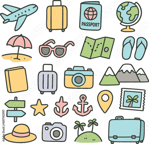 Vector art of travel and vacation doodle elements