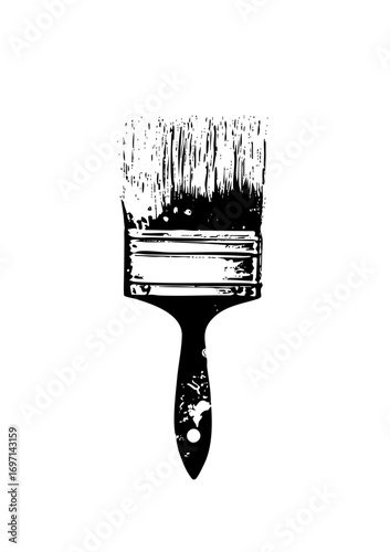 Vector Detailed vector of a paint brush with paint splatters.