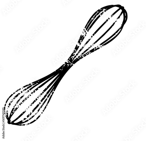 Vector Detailed of a kitchen whisk with curved wires.