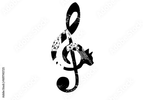 Vector Elegant treble clef incorporates a feline silhouette.
