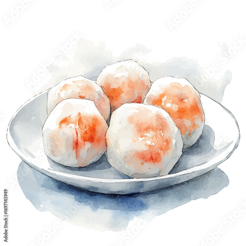 watercolor vector of Dumplings, isolated on a white background.
