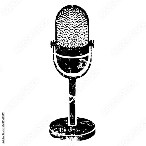 Vector Vintage microphone with textured detailing.