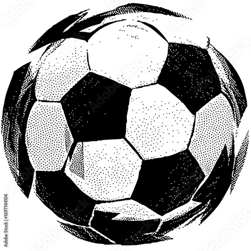Vector Dynamic soccer ball with halftone texture.