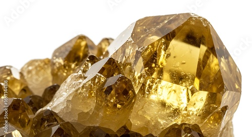 Close-up of citrine crystal on white background, high detail