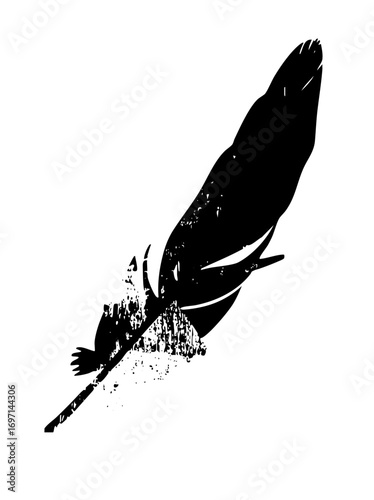 Vector Elegant black quill pen with textured details.