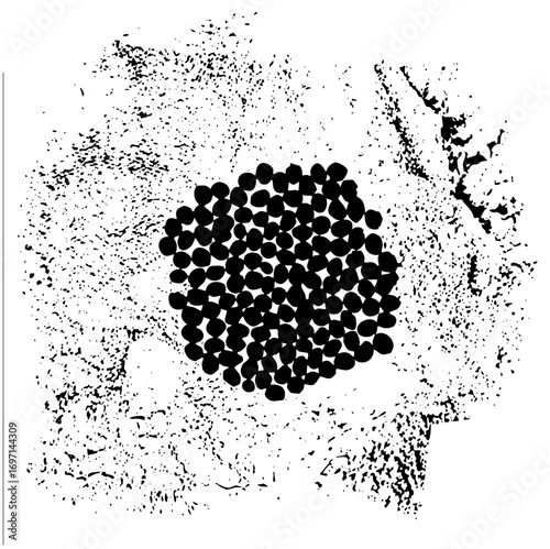 Vector Dense cluster of black circles with scattered elements.