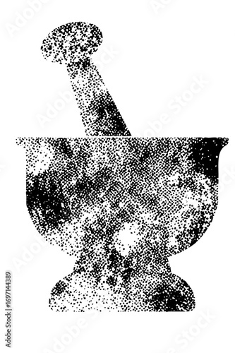 Vector Detailed mortar and pestle in halftone style.