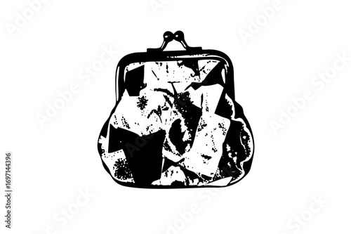 Vector Black and white of a full purse with a clasp.