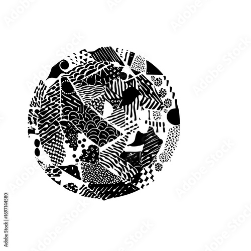 Vector Intricate abstract sphere composed of diverse and textures.