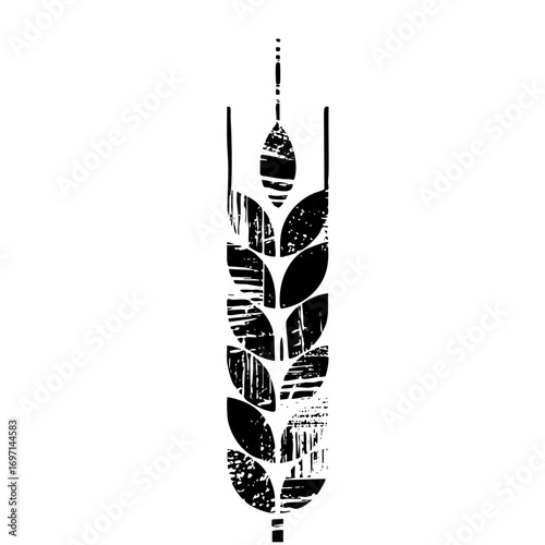 Vector Detailed black wheat stalk with textured shapes.