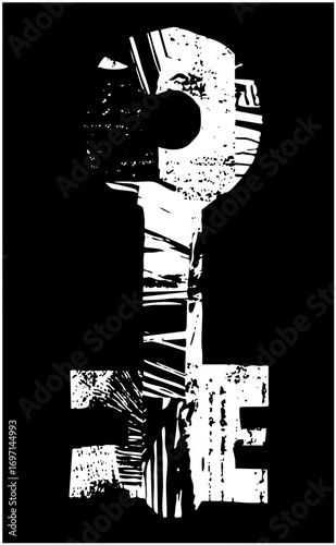 Vector Stylized key forms the letters LIFE.