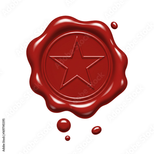 wax seal with star symbol isolated on white background, vintage emblem for fantasy design, excellence award, luxury branding, and decorative identity