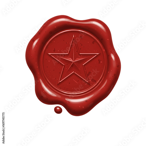 wax seal with star symbol isolated on white background, vintage emblem for fantasy design, excellence award, luxury branding, and decorative identity