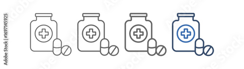 
Placebo effect outline icon set with medicine bottle and pill design