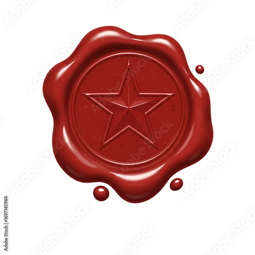 wax seal with star symbol isolated on white background, vintage emblem for fantasy design, excellence award, luxury branding, and decorative identity