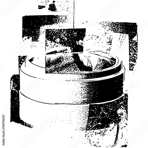 Vector Vintage grain mill with rotating stone components.