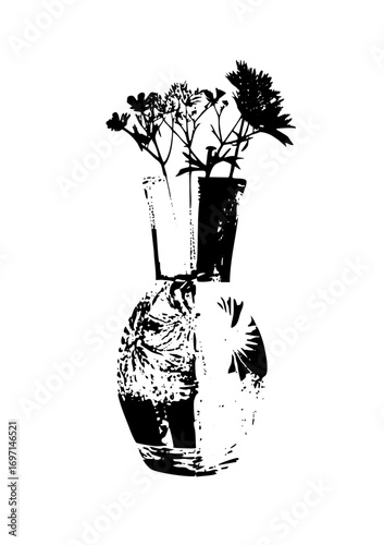 Vector Botanical of wildflowers in a textured vase.