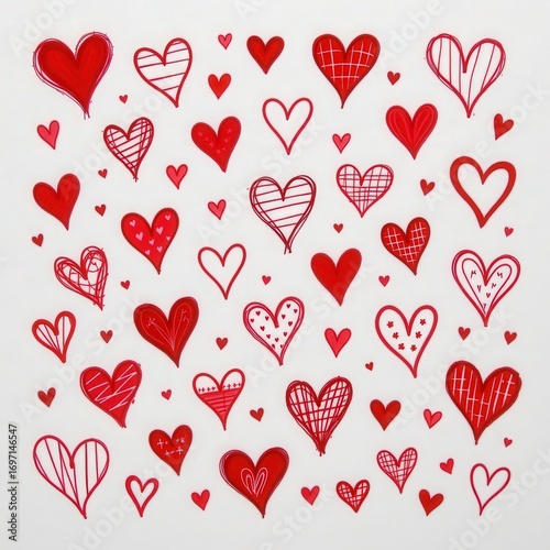Colorful Hand-Drawn Hearts in Various Styles and Patterns