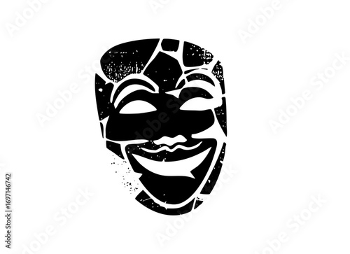 Vector Stylized grinning mask with fractured details.