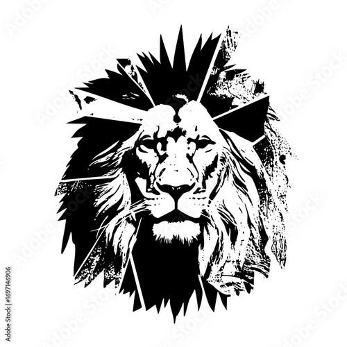 Vector Majestic lion head with radiating lines.