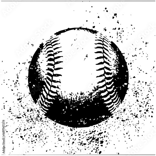 Vector Distressed baseball with textured stitches.