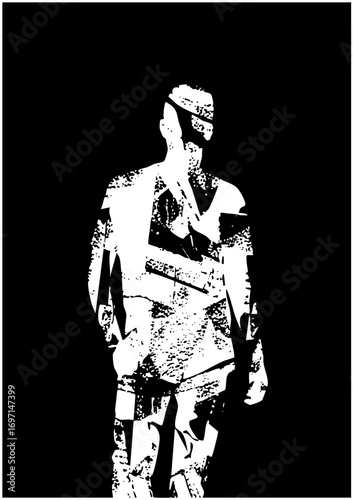 Vector Silhouette of armed soldier with rifle and headwear.