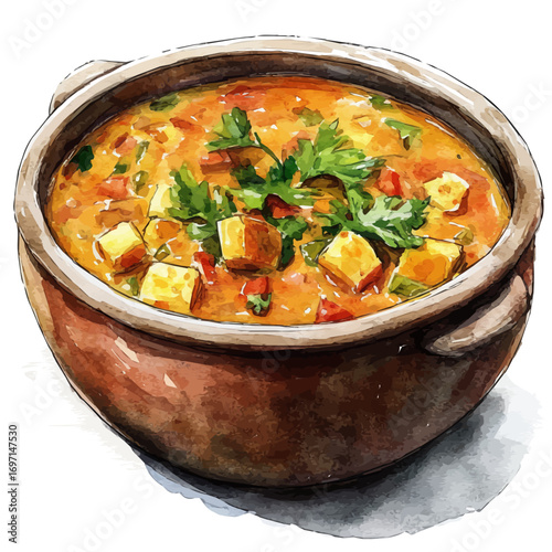 Curry, watercolor painting vector, isolated on a white background.