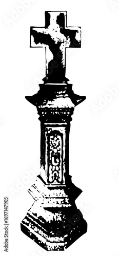 Vector Detailed stone cross monument with ornate carvings.