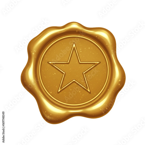 wax seal with star symbol isolated on white background, vintage emblem for fantasy design, excellence award, luxury branding, and decorative identity