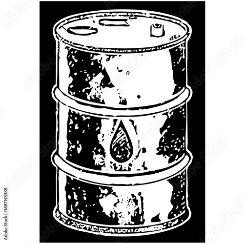 Vector Corroded oil drum with dripping liquid.