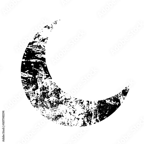 Vector Distressed moon with a textured grunge effect.