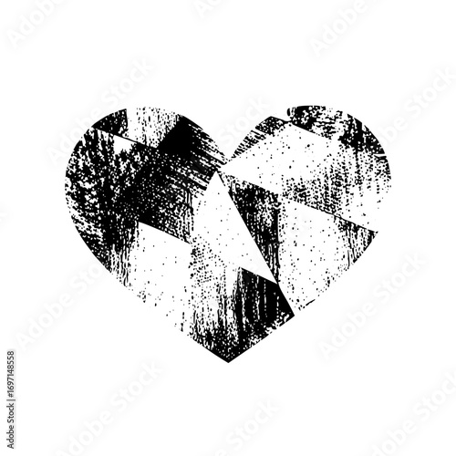 Vector Fragmented heart with distressed texture