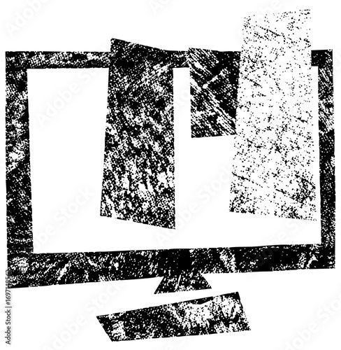 Vector Distressed monitor with a fragmented aesthetic.