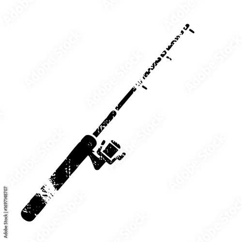Vector Black silhouette of a spinning fishing rod illustrates outdoor recreation.
